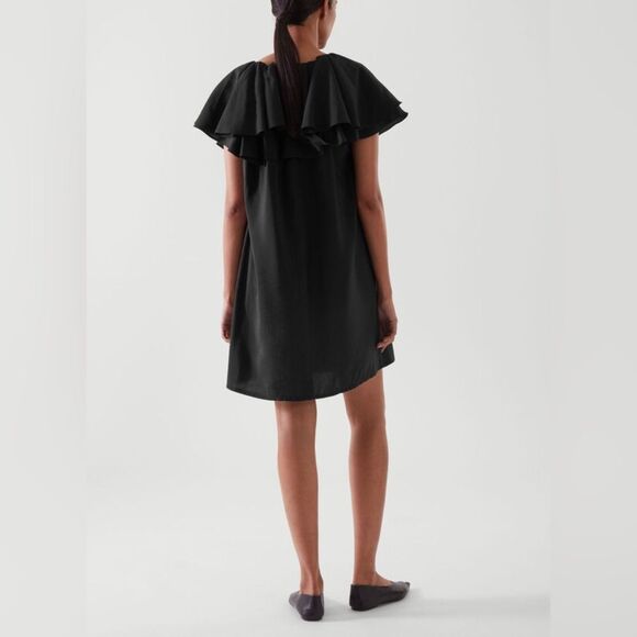COS Black Ruffled Tunic Dress Size 10 Classic Dramatic Mini - Picture 4 of 12